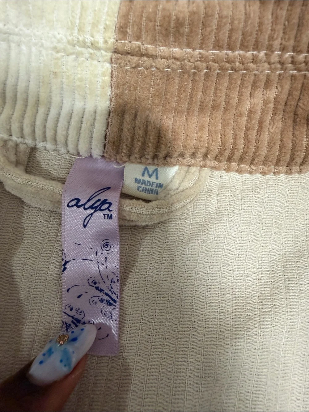 Alya Two-Tone Corduroy Shirt Jacket in Cream and Tan - Picture 2 of 3